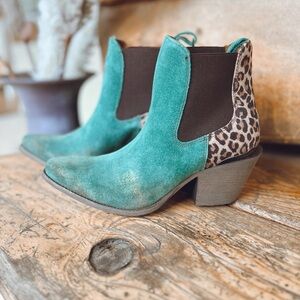 Ariat Women’s PEACOCK TEAL|TAN LEOPARD Bradley Western Ankle Boot/Bootie | NEW🤎